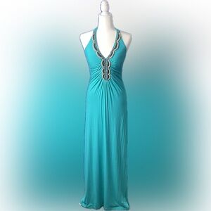 Cache Turquoise Embellished Maxi Dress